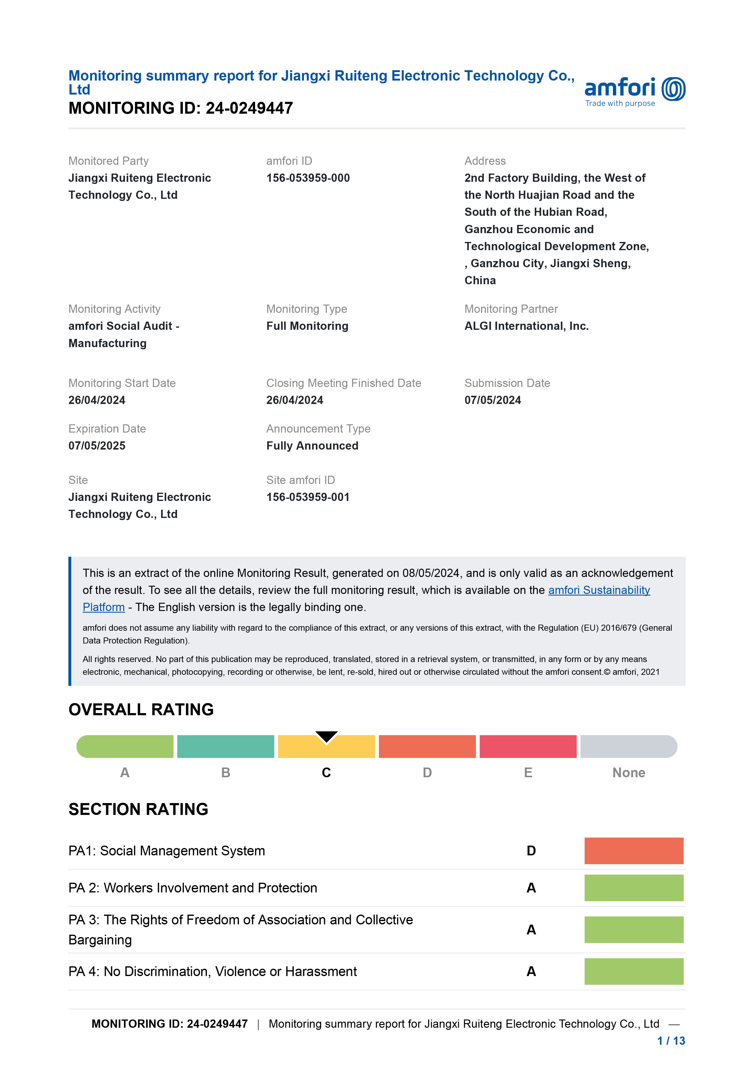 江西锐腾电子科技有限公司BSCI报告2024-1